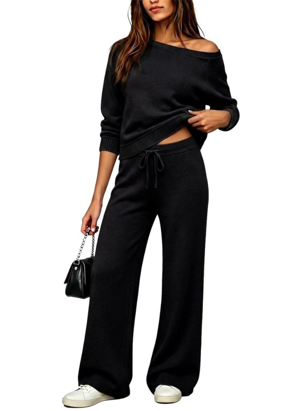 Womens 2 Piece Sweater Set Off Shoulder Knit Top Casual Pant Outfits